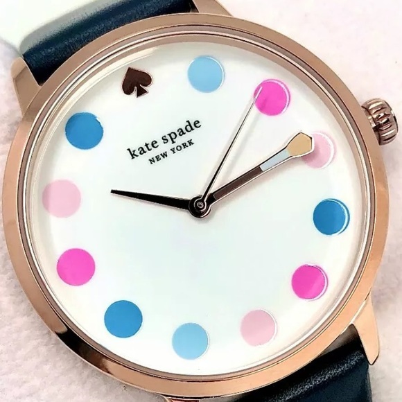 KATE SPADE NY Pink IP Blue Leather Metro Watch - Picture 4 of 6